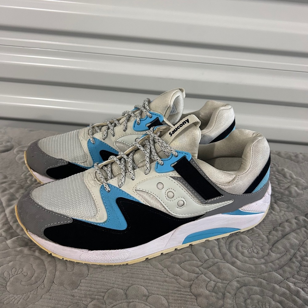 Saucony Grid 9000 Mens Running Shoes White Grey Black Blue Athletic Sneakers